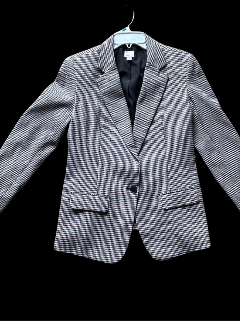 A New Day Houndstooth Blazer Size 8 Black Cream Burgundy Plaid Fully Lined